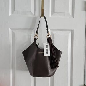 NWT Steve Madden BMaxwell Chocolate Brown Slouchy Hobo Shoulder Bag + Mini Pouch